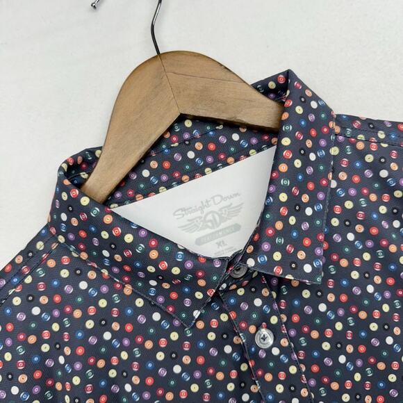 Straight Down Polo Shirt mens XL Gray Colorful Pool Ball Geometric Billiards - Picture 1 of 10